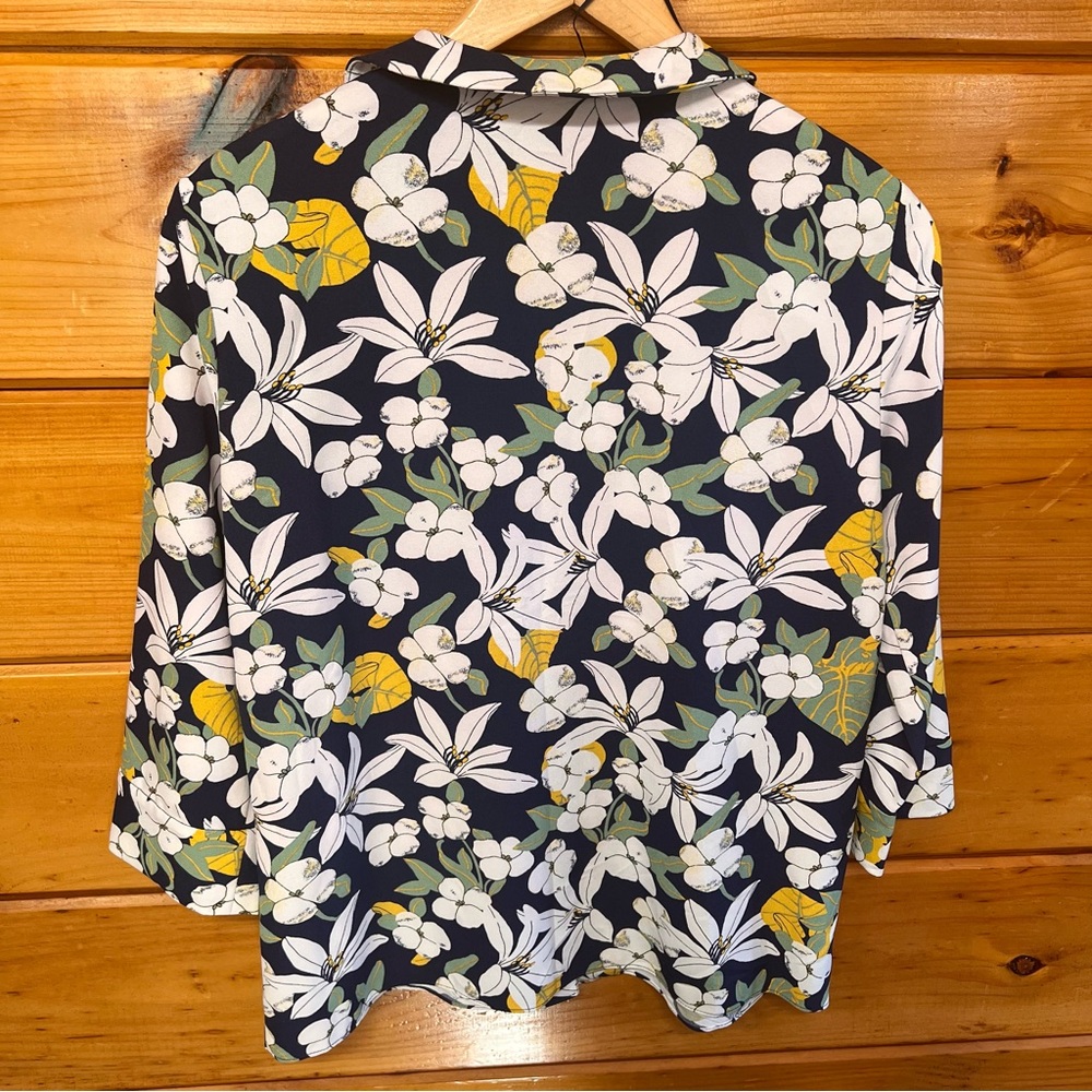 ZARA Trafaluc Floral Print Blazer 3/4 Sleeve Collared Button Down Blouse S - Picture 4 of 4